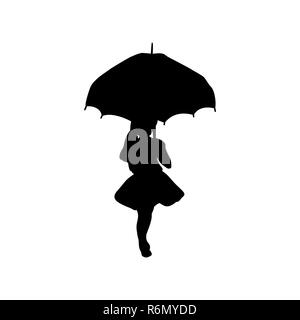 Silhouette girl holding umbrella in hands Banque D'Images