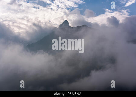 Dans la brume lourde magnifique paysage. Hill est passé de brouillard, Banque D'Images