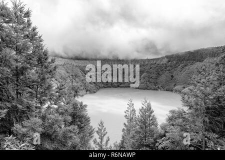 Vue en noir et blanc de Lagoa do Canario sur Sao Miguel. Banque D'Images