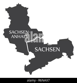 Sachsen-anhalt - Saxe états fédéraux carte de l'Allemagne avec des titres noir Illustration de Vecteur
