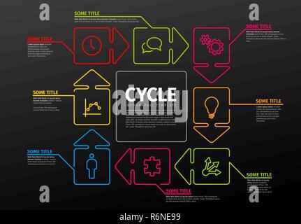 Fine ligne infographie modèle avec étapes de flèches cercle - version sombre Illustration de Vecteur