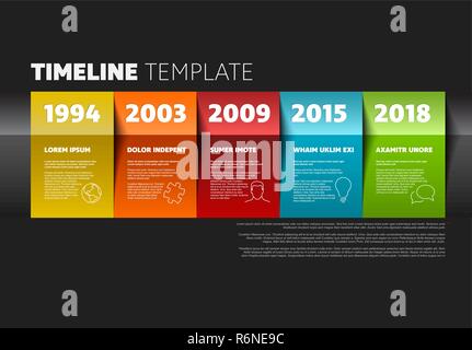 Modèle chronologique à vecteur fabriqués à partir de papiers colorés sur fond sombre Illustration de Vecteur
