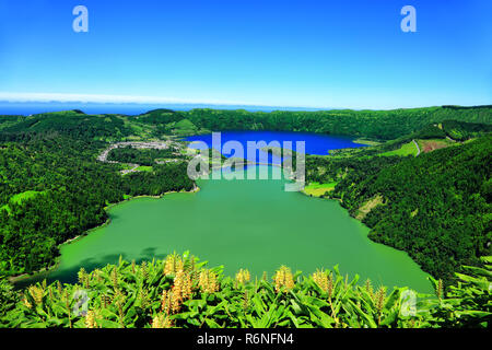 Lagoa das Sete Cidades, lagune des sept villes, l''île de São Miguel, Açores, Portugal, Europe. Banque D'Images