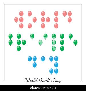 Journée mondiale Braille. Événement social concept pour personnes aveugles. Braille Point sous la forme de ballons Illustration de Vecteur