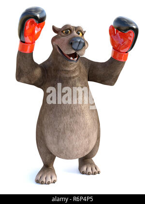 Le rendu 3D de cartoon bear wearing boxing gloves. Banque D'Images