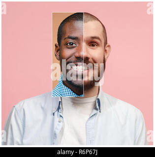 Collage à partir de deux images de smiling African and Caucasian men Banque D'Images