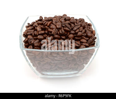 Bol en verre carré plein de café torréfié Banque D'Images