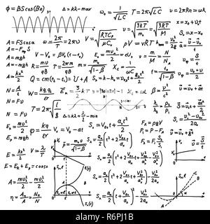 Ensemble de la main noire des formules scientifiques complexes et calculs sur blanc Illustration de Vecteur