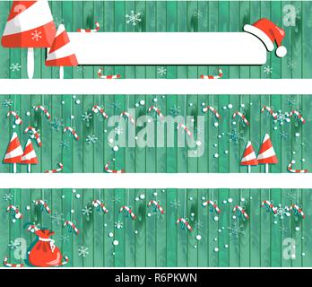Bannière de Noël collection design, Nouvel An fond de bois avec guirlande Illustration de Vecteur