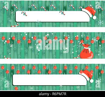 Bannière de Noël collection design, Nouvel An fond de bois avec guirlande Illustration de Vecteur