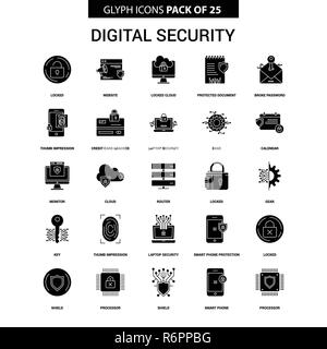 Glyphe de sécurité numériques Vector Icon Set Illustration de Vecteur