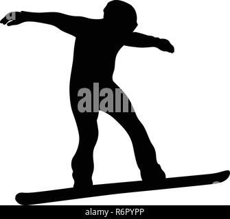 Sport d'hiver snowboard rider snowboard en silhouette noire Illustration de Vecteur