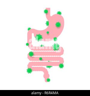 Malade gastro-intestinal. L'organe interne malades. Les douleurs des virus et des bactéries. En difficulté la maladie humaine. Illustration de Vecteur