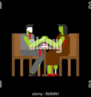 Zombie Love. Date de mort à table nous tenir la main. Rendez-vous dans un café. L'homme et de la femme. Illustration de Vecteur