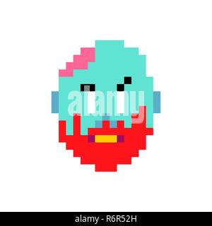 Tête de zombie art pixel vert face à des morts et des cerveaux à l'intérieur de crâne 8bit. Jeu vidéo Old school digital graphics Illustration de Vecteur