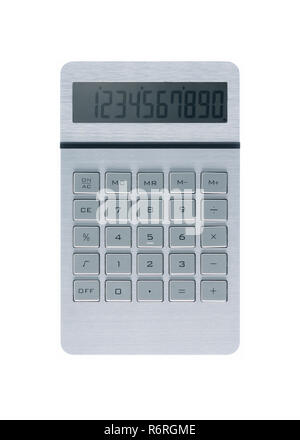 Calculatrice d'argent sur fond blanc Banque D'Images