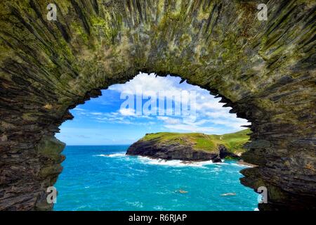 Château de Tintagel landing gate, péninsule de l'île Cornwall, Angleterre,,UK Banque D'Images