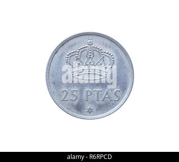 De marche arrière 25 pesetas coin faite par l'Espagne, qui montre une couronne royale et valeur numérique Banque D'Images