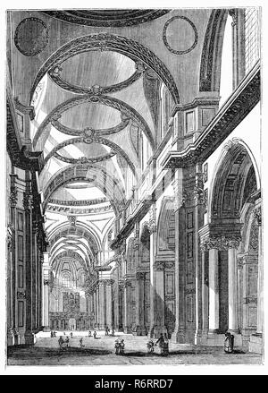 L'intérieur de la Cathédrale St Paul, à Londres, est une cathédrale anglicane, le siège de l'évêque de Londres et l'église-mère du diocèse de London. Il est assis sur Ludgate Hill au point le plus élevé de la ville de Londres. Son dévouement à l'Apôtre Paul remonte à l'église d'origine sur ce site, fondé en l'an 604. La cathédrale actuelle, datant de la fin du xviie siècle, a été conçu dans le style baroque anglais par Sir Christopher Wren. Sa construction, achevée en Wren's lifetime, faisait partie d'un important programme de reconstruction de la ville après le Grand Incendie de Londres. Banque D'Images