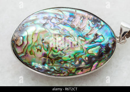 De cabochon Abalone (Haliotis) shell on white Banque D'Images