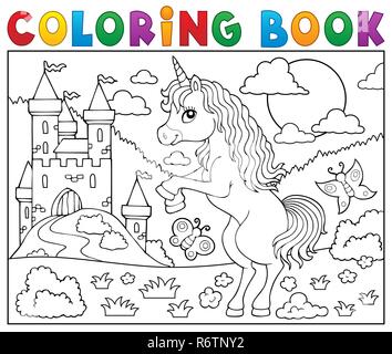 Livre à colorier debout licorne thème 2 Banque D'Images