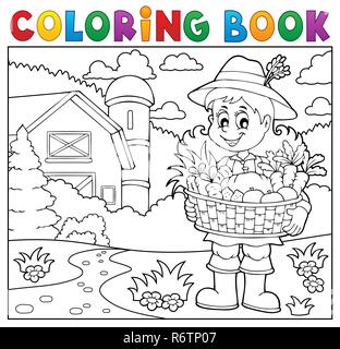 Livre de coloriage thème 2 agricultrice Banque D'Images