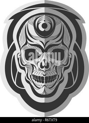 Crâne noir et blanc décoratif papier autocollant pour art, tatouage ou impression sur t-shirt Illustration de Vecteur