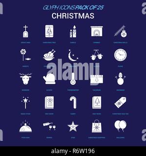 L'icône de Noël blanc sur fond bleu. 25 Icon Pack Illustration de Vecteur