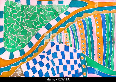 Ornement sur foulard en soie peint à la technique de batik Banque D'Images