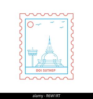 DOI SUTHEP timbre bleu et rouge, Style ligne vector illustration Illustration de Vecteur