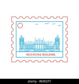 Timbre DU BÂTIMENT DU REICHSTAG et bleu Style de ligne rouge, vector illustration Illustration de Vecteur