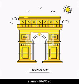 Arc de Triomphe Monument Modèle d'affiche. Illustration jaune Voyage du Monde historique en style de ligne avec beauture parlons nature Illustration de Vecteur