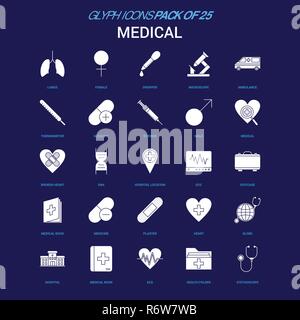 Medical icône blanche sur fond bleu. 25 Icon Pack Illustration de Vecteur