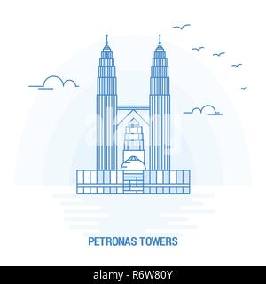 Les Tours Petronas Repère Bleu. Arrière-plan créatif et modèle d'Affiche Illustration de Vecteur