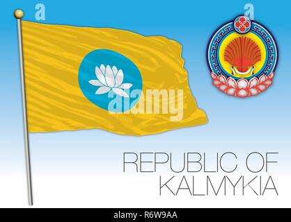 Drapeau de la République de Kalmoukie, Fédération de Russie, vector illustration Illustration de Vecteur