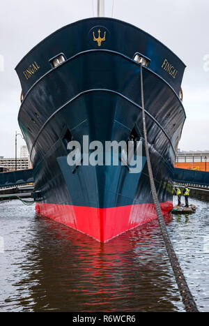 Touche finale au navire MV Fingal restauré, un hôtel flottant de luxe, Leith, Édimbourg, Écosse, Royaume-Uni, ouverture en janvier 2019 Banque D'Images