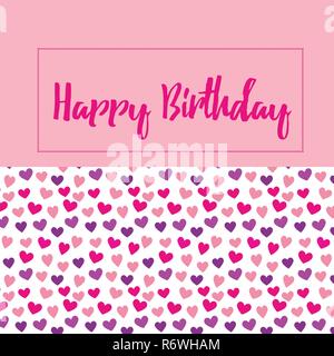 Happy Birthday card vector violet et rose motif coeur sur fond blanc Illustration de Vecteur