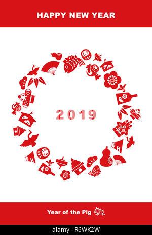 Carte de nouvel an pour l'année 2019, année du cochon Banque D'Images