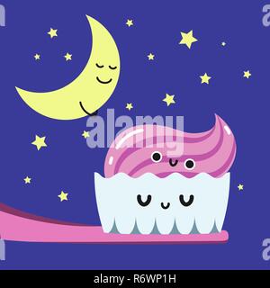 Heureux soir se brosser les dents dans la salle de bains, ne créent pas de carte pour enfants. Illustration de Vecteur