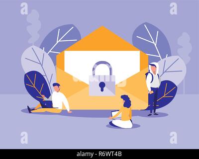 Personnes avec enveloppe mail mini cadenas et vector illustration design Illustration de Vecteur