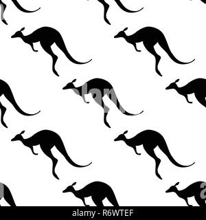 Modèle transparent avec des silhouettes de kangourous. Des animaux australiens. Isolé sur fond blanc. Silhouettes noires. Faites à la main. Vector illustration. Illustration de Vecteur