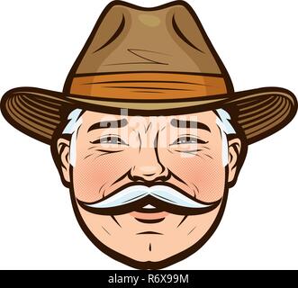 Portrait of a smiling farmer dans un chapeau. Vector illustration Illustration de Vecteur