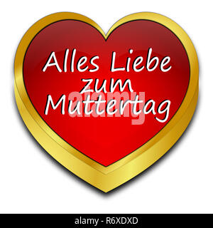 Rouge décoration heureuse fête des mères coeur â€" en allemand - 3D illustration Banque D'Images