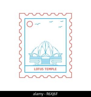 TEMPLE DU LOTUS Bleu et rouge des timbres du style de ligne, vector illustration Illustration de Vecteur