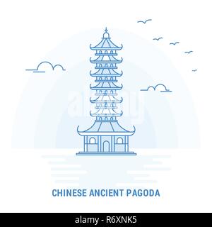 La pagode chinoise ancienne Monument bleu. Arrière-plan créatif et modèle d'Affiche Illustration de Vecteur