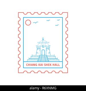 CHIANG KAI SHEK timbre HALL Style Ligne bleu et rouge, vector illustration Illustration de Vecteur