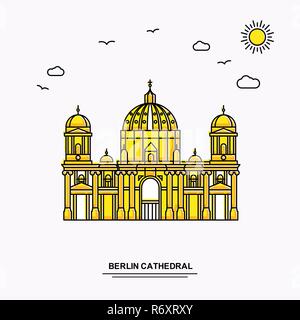 Cathédrale de Berlin Monument Modèle d'affiche. Illustration jaune Voyage du Monde historique en style de ligne avec beauture parlons nature Illustration de Vecteur