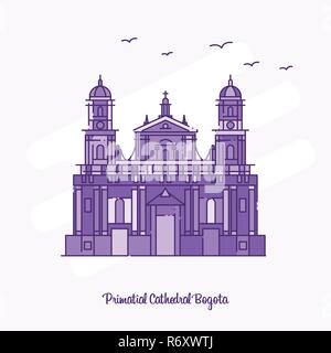 Cathédrale PRIMATIALE BOGOTA Vue Purple Ligne pointillée skyline vector illustration Illustration de Vecteur