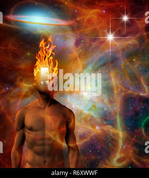 Composition surréaliste. Esprit brûlant dans l'espace cosmique Banque D'Images