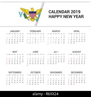 Calendrier 2019 Iles Vierges US Flag background. Langue Anglais Illustration de Vecteur